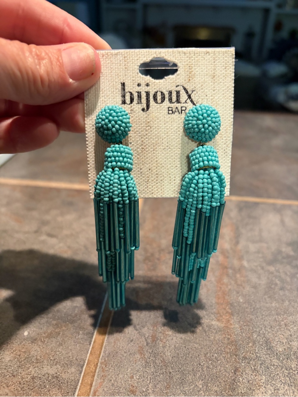 Bijoux Bar Turquouse Beaded Tassel Drop Earrings